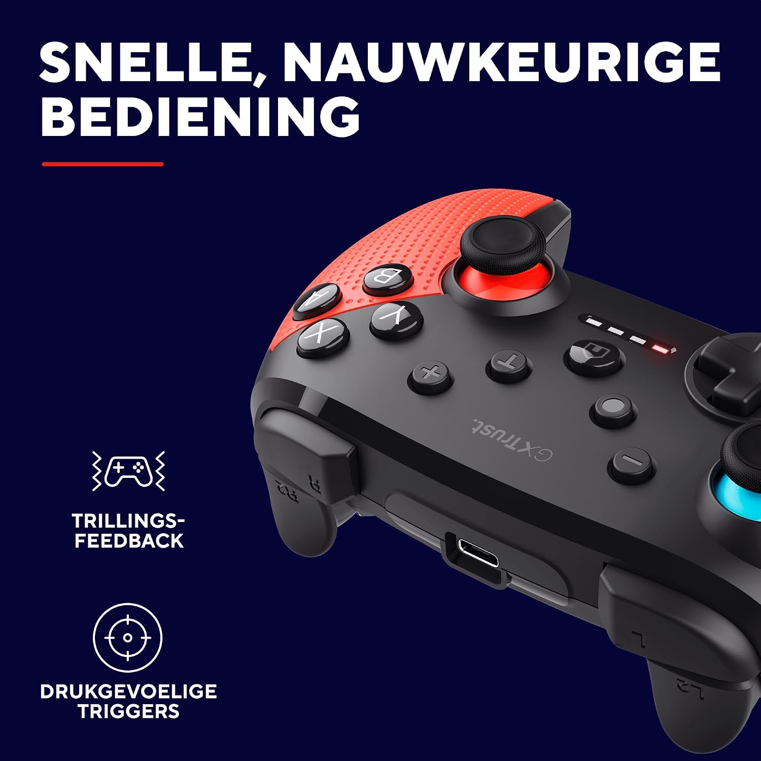 GXTrust Muta Nintendo Switch Controller Wireless met Bluetooth, Dual Shock Trilling, Motion Control-Sensor, Turbo-Knop, 15h Speeltijd, voor Nintendo Switch, Lite, OLED, Zwart