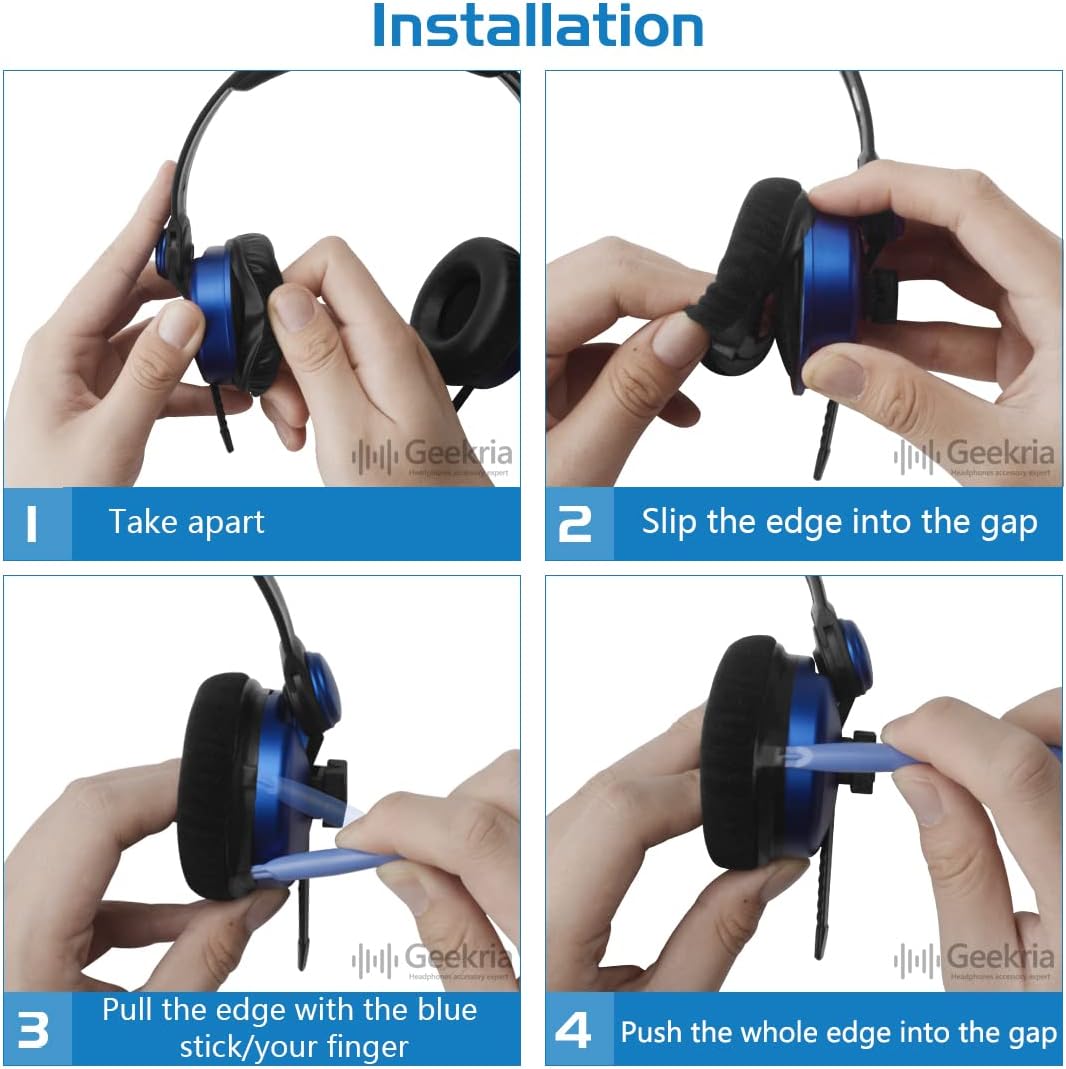 Geekria Replacement Ear Pads Compatible with Sennheiser HD25/ HD25SP/ HD25Lite/ HD25Plus/ HD25Limited 75th Anniversary Edition Headphones, Ear Cushions with Video Guide (Blue)