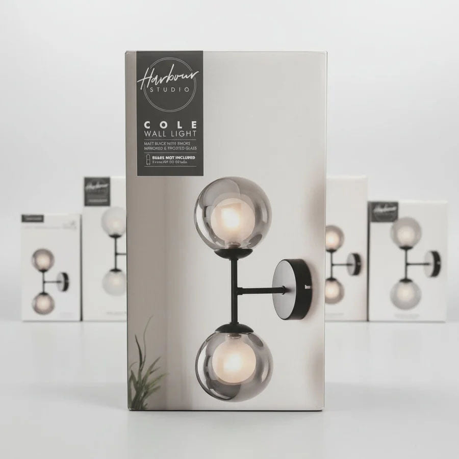 Harbour Studio Cole Wall Light Matt Black With Smoked Mirrored And Frosted Glass