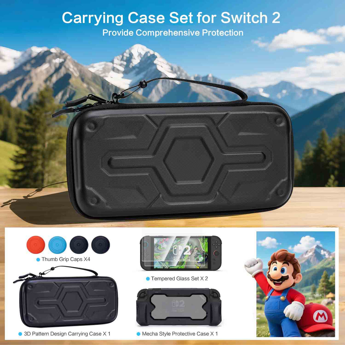 Hard Shell Portable Carrying Case for Nintendo Switch 2, Protective Case 2 Tempered Glass Screen