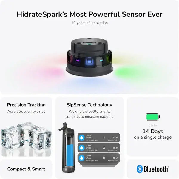 HidrateSpark PRO Smart Water Bottle - Tracks Water Intake & Glows to Remind You to Stay Hydrated, Straw, 21oz/621ml, Stainless Steel