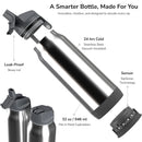 HidrateSpark PRO Smart Water Bottle - Tracks Water Intake & Glows to Remind You to Stay Hydrated, Straw, 32oz/946ml, Stainless Steel (Steel)