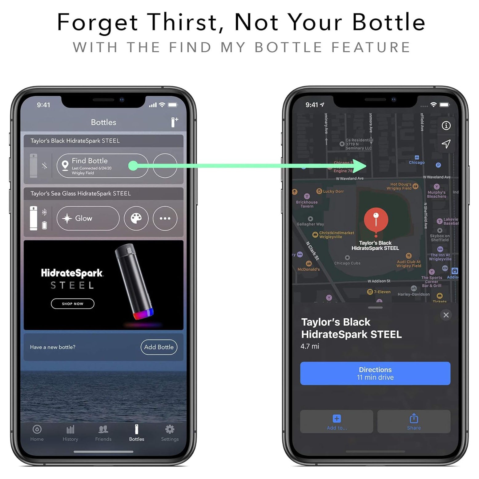 HidrateSpark PRO Smart Water Bottle - Tracks Water Intake & Glows to Remind You to Stay Hydrated, Straw, 21oz/621ml, Stainless Steel