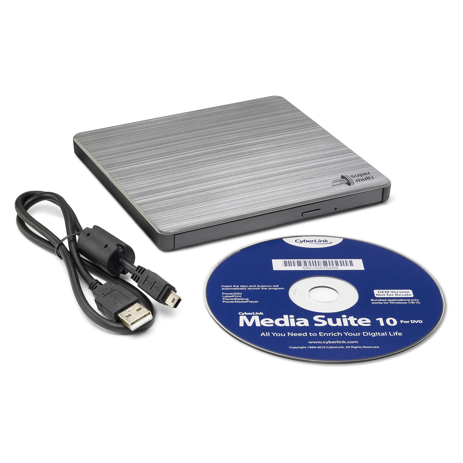 Hitachi LG GP60 External DVD Drive, Slim Portable DVD Writer/Writer for Laptop, Compatible with Windows and Mac OS, USB 2.0, 8x Read/Write Speed, Silver