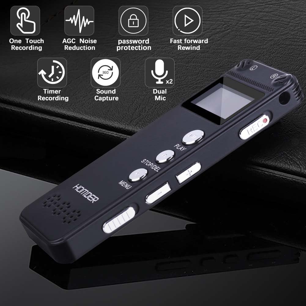 Homder USB Professional Digital Voice Recorder, Dictaphone Recorder with MP3 Player, Activated Rechargeable, Stereo HD Recording for Lectures (16GB)