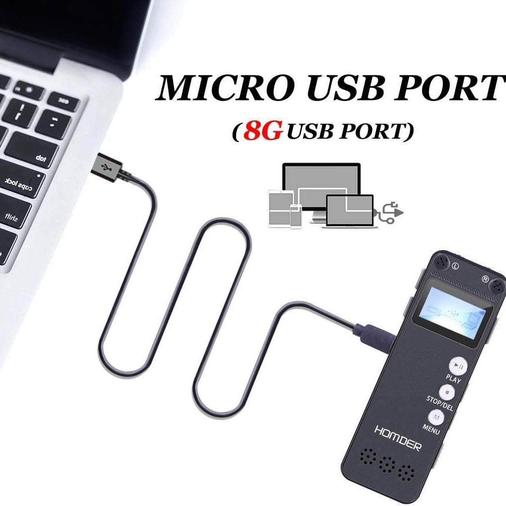 Homder USB Professional Digital Voice Recorder, Dictaphone Recorder with MP3 Player, Activated Rechargeable, Stereo HD Recording for Lectures (16GB)