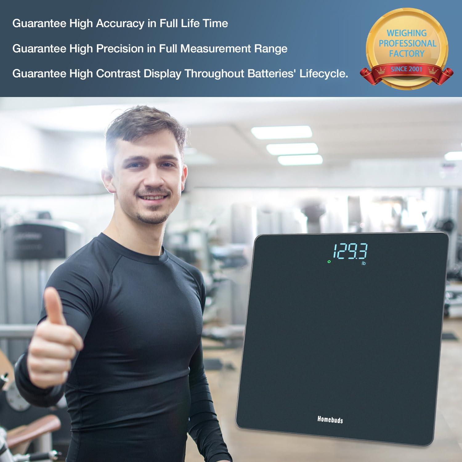 Homebuds Digital Bathroom Scale for Body Weight, Weighing Professional Since 2001, Crystal Clear LED and Step-on, Batteries Included, 400lb/180kg, Blue