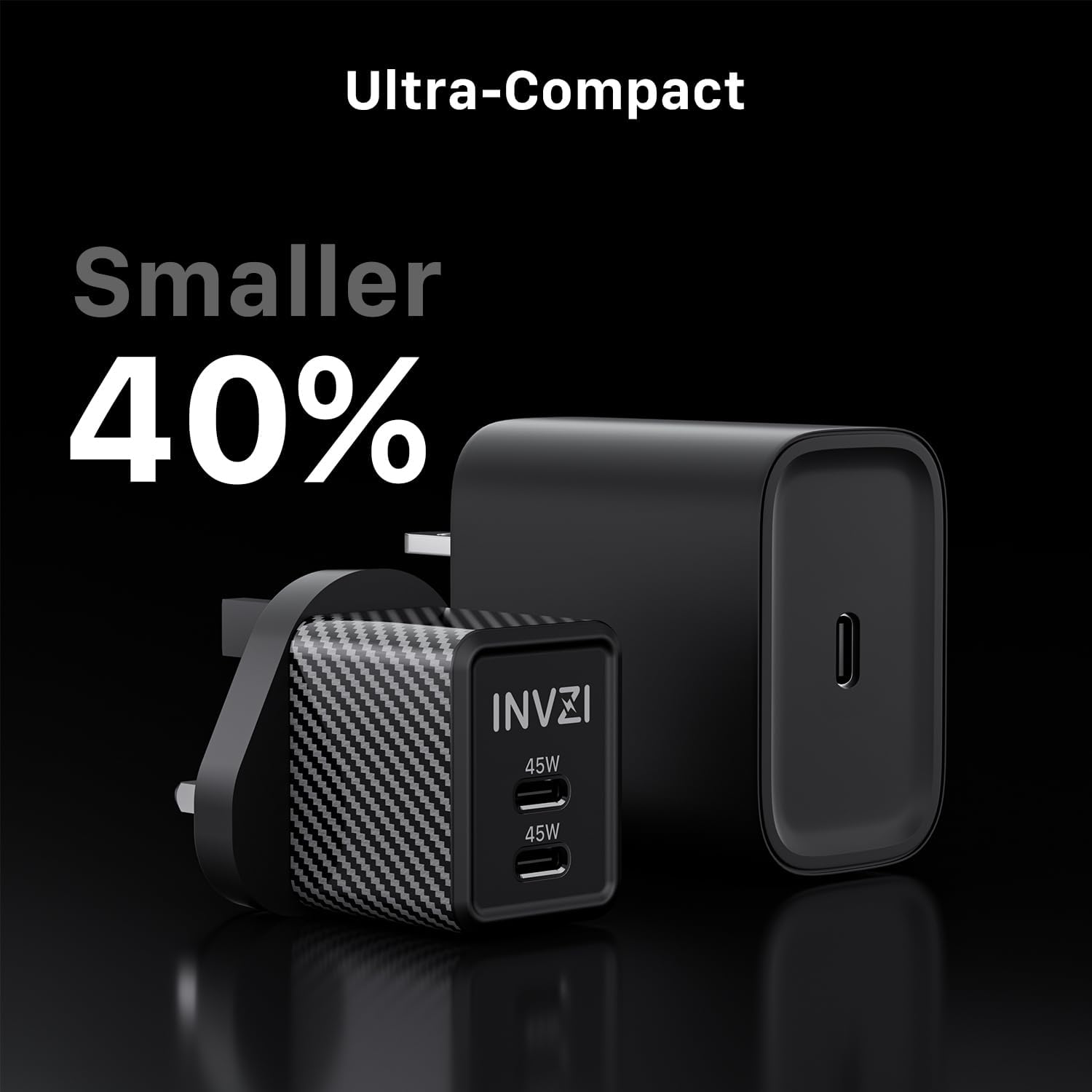 INVZI 45W USB C Charger, GaNHub 45w Dual Ports GaN Foldable PPS Wall Charger Block Support Samsung Super Fast Charging for Galaxy S24 Ultra,S24+,S23,Z Flip5,iP 16,15,14,13,iP,M-ac,Steam Deck