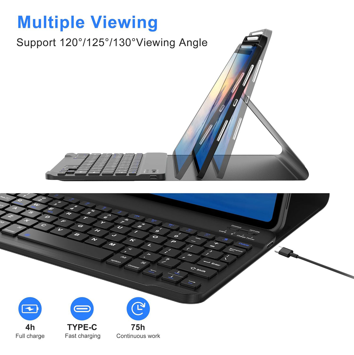 IVEOPPE Keyboard Case for iPad Pro 11-inch Detachable Wireless Bluetooth Keyboard, Auto Wake/Sleep, Resistant Protective, Rechargeable, Pencil Holder