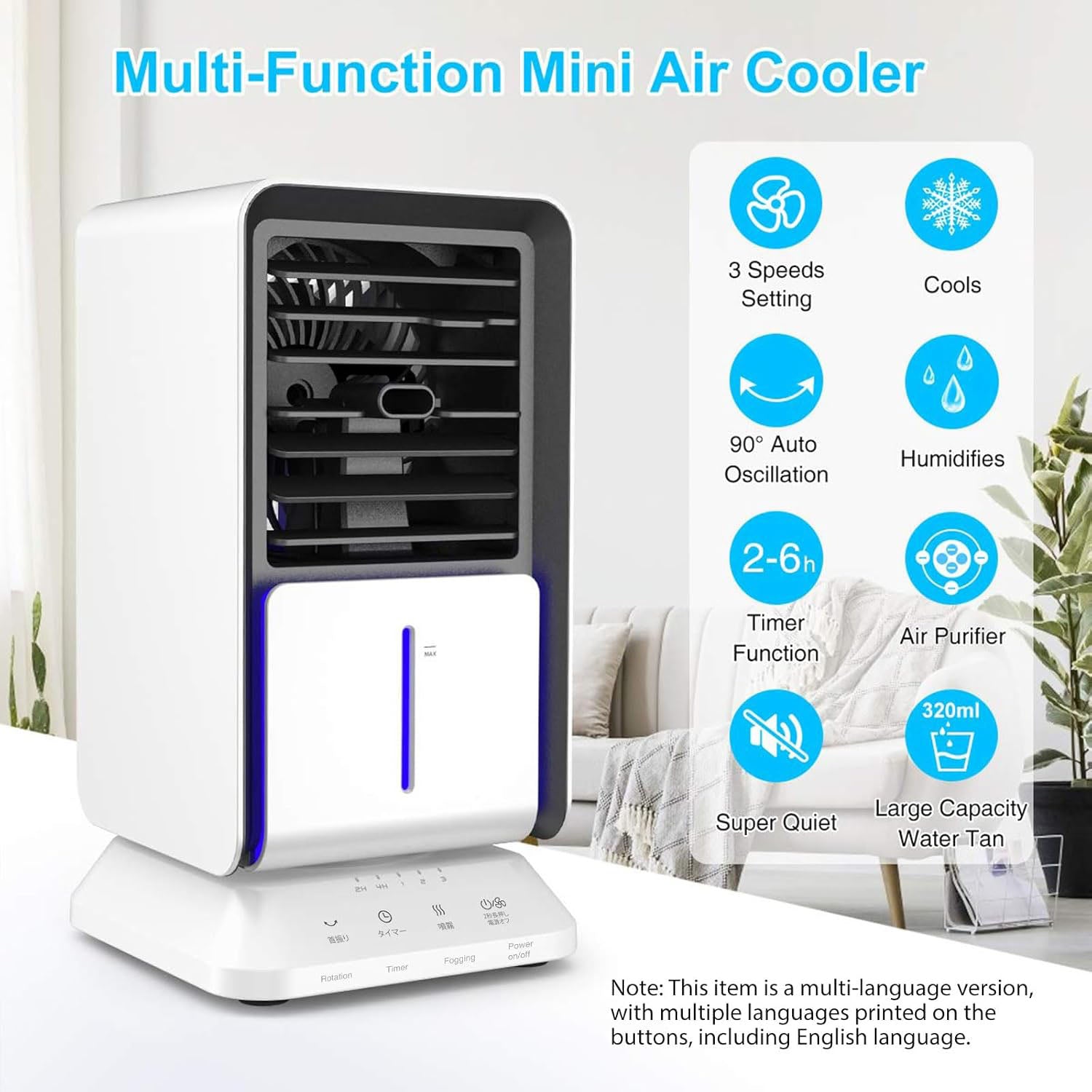 Infray Portable Oscillating Air Conditioner Desk Fan Mini Evaporative Cooler, Mist Humidifier, Air Circulator Desktop Space Cooler with Timer Function for Home Office Bedroom