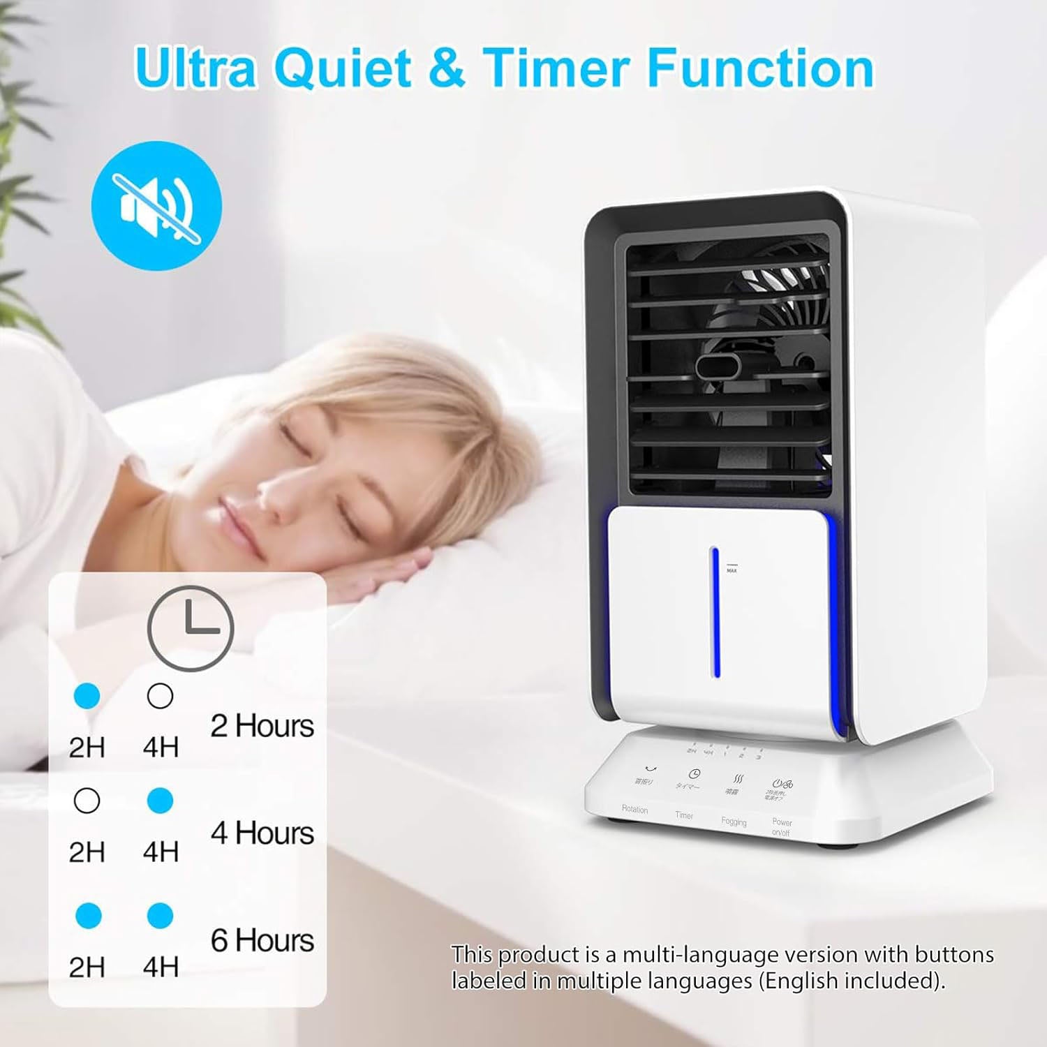 Infray Portable Oscillating Air Conditioner Desk Fan Mini Evaporative Cooler, Mist Humidifier, Air Circulator Desktop Space Cooler with Timer Function for Home Office Bedroom