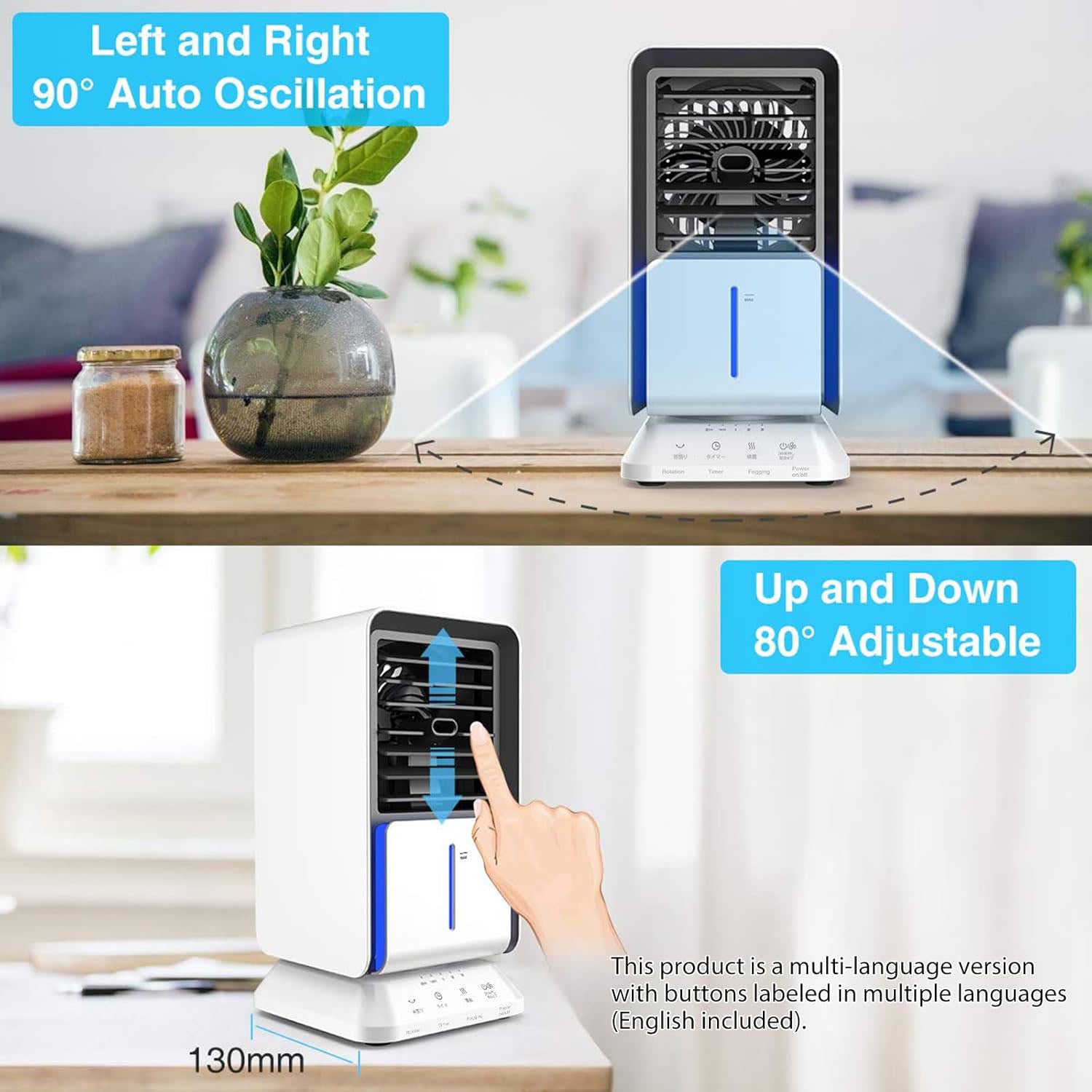 Infray Portable Oscillating Air Conditioner Desk Fan Mini Evaporative Cooler, Mist Humidifier, Air Circulator Desktop Space Cooler with Timer Function for Home Office Bedroom