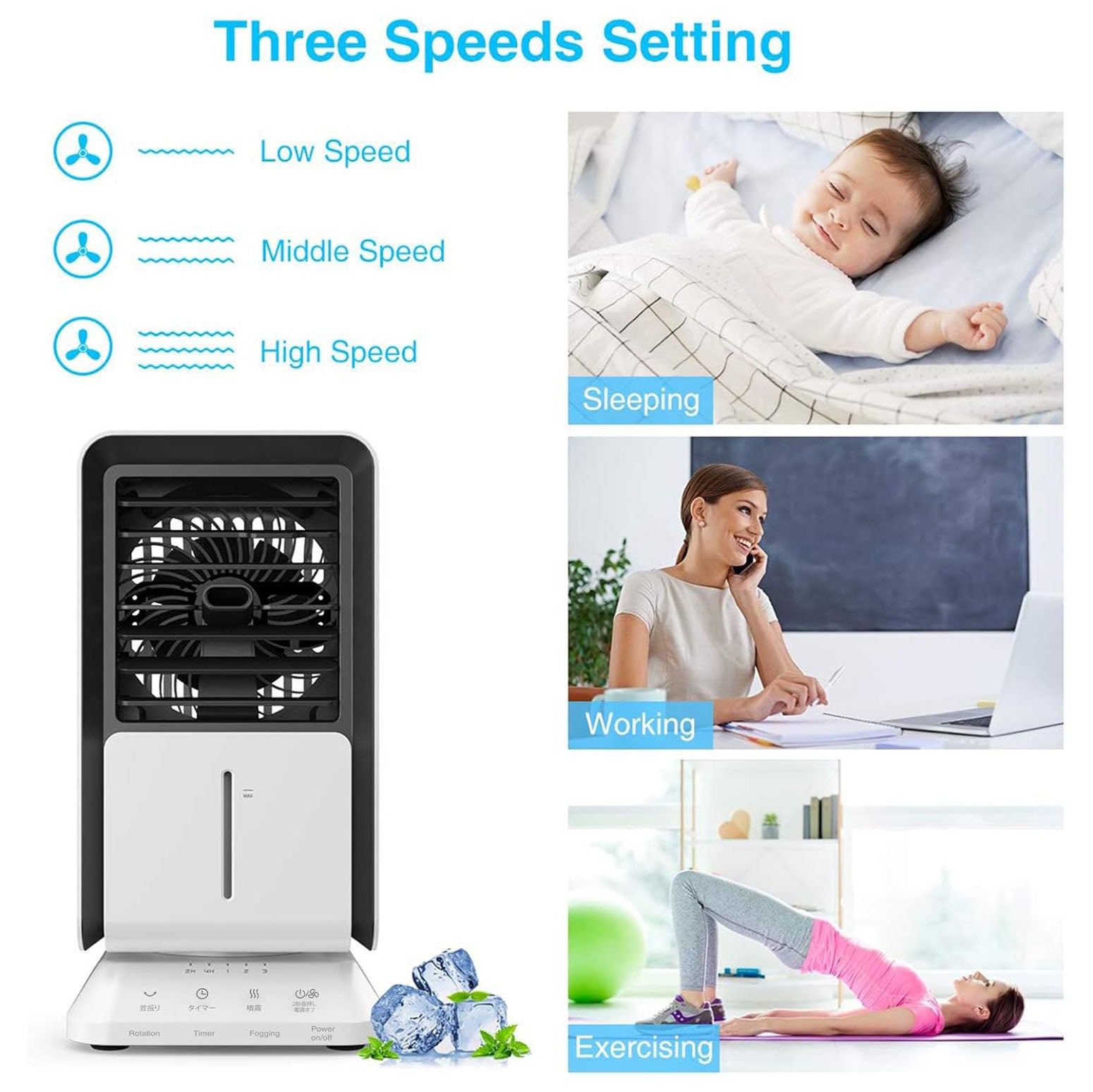 Infray Portable Oscillating Air Conditioner Desk Fan Mini Evaporative Cooler, Mist Humidifier, Air Circulator Desktop Space Cooler with Timer Function for Home Office Bedroom