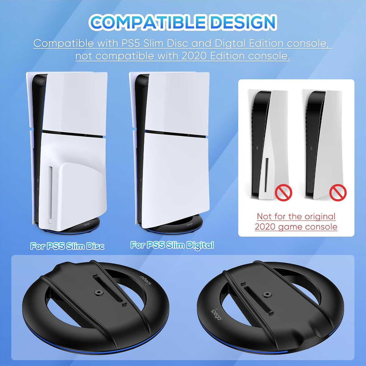 Ipega Vertical Stand for PS5 Slim Console, Carbon Black