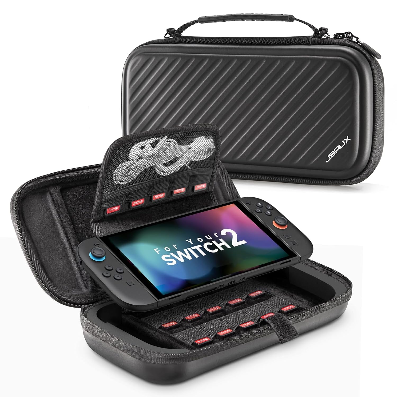 JSAUX Carrying Case Compatible with Nintendo Switch 2, Protective Hard Shell Case with 15 Game Card Slots