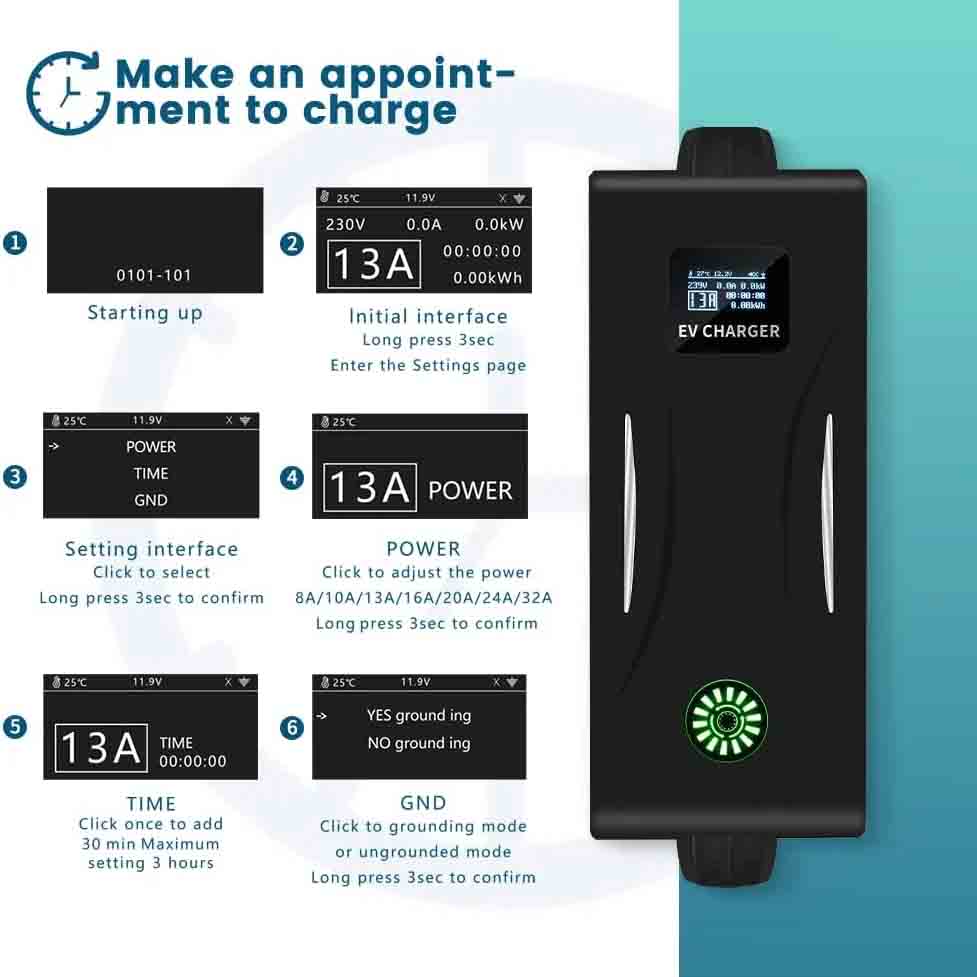 J&D EV Type 2 Charger 13A for Electric Vehicals