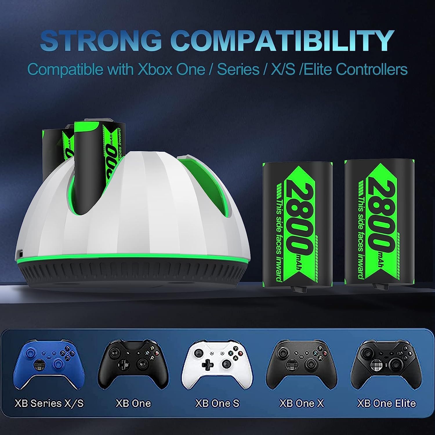 Jelava Super Large Capacity Xbox Controller Battery Packs 4x2800mAh(=4 * 6720mWh), for Xbox Series X S One Rechargeable Controller Battery Charger Station Play and Charge Kit Accessories for Xbox One/Series X S Controller Original
