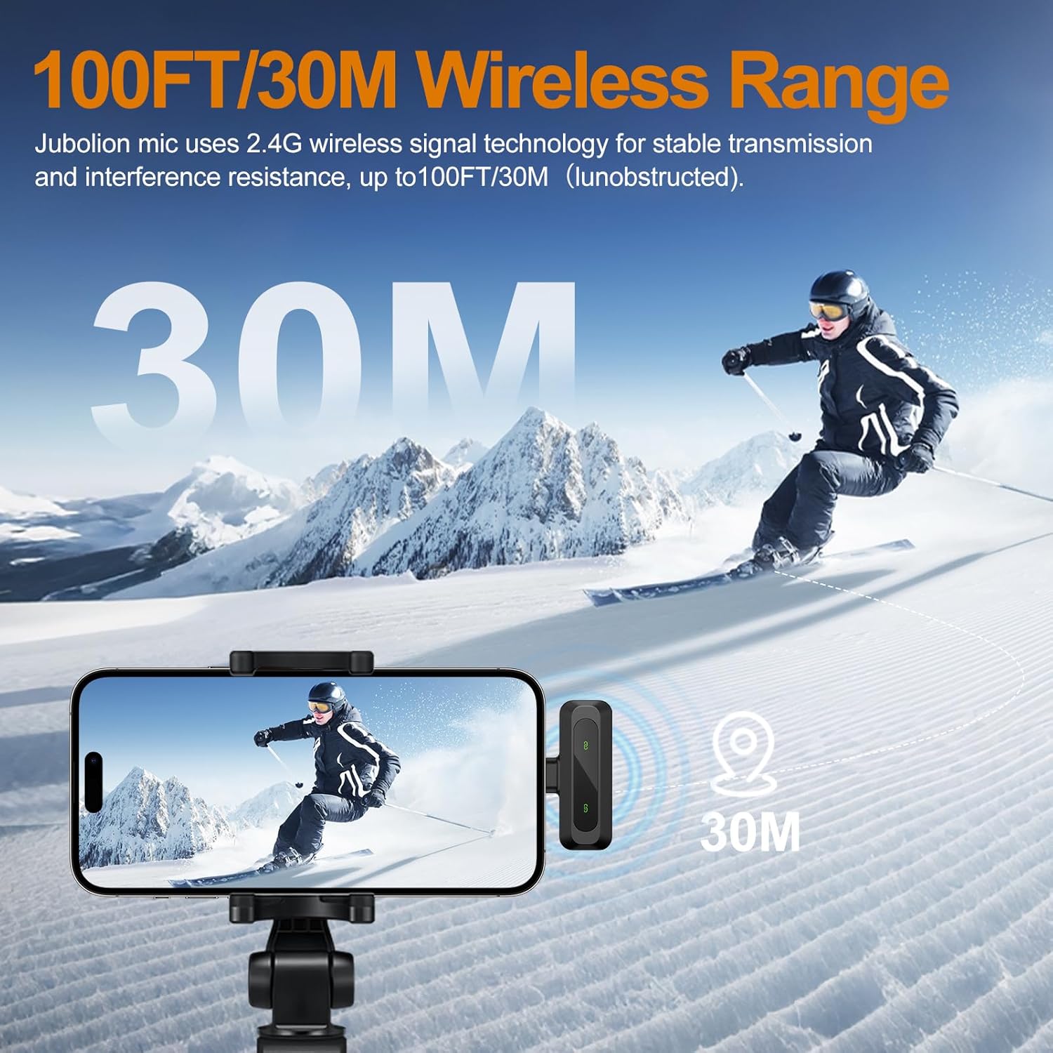 Jubolion Wireless Lavalier Microphone for Phones - 30M Transmission, 360° High Sensitivity HD Omnidirectional Microphone for Interview, Video Podcast, Vlog, YouTube, TikTok