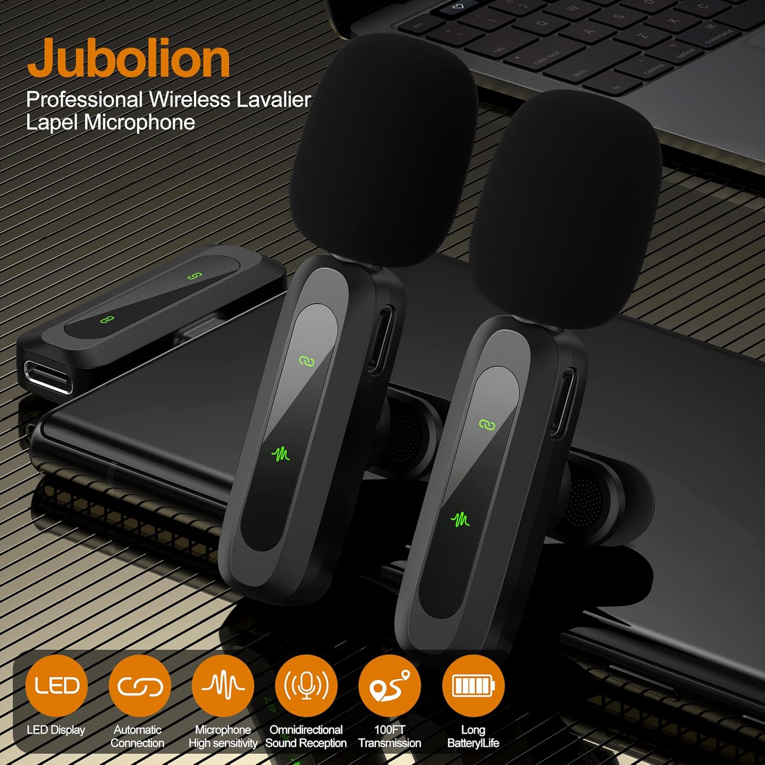 Jubolion Wireless Lavalier Microphone for Phones - 30M Transmission, 360° High Sensitivity HD Omnidirectional Microphone for Interview, Video Podcast, Vlog, YouTube, TikTok