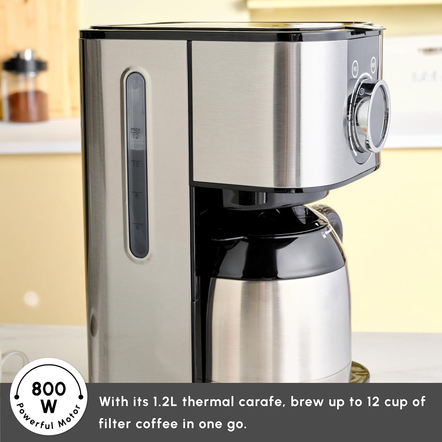 KARACA Series 2303 Filter Coffee Machines with Timer, Filter Coffee Maker with Automatic Keep Warm Function & 1.2-litre Steel Thermal Carafe, Fast Brewing, Black