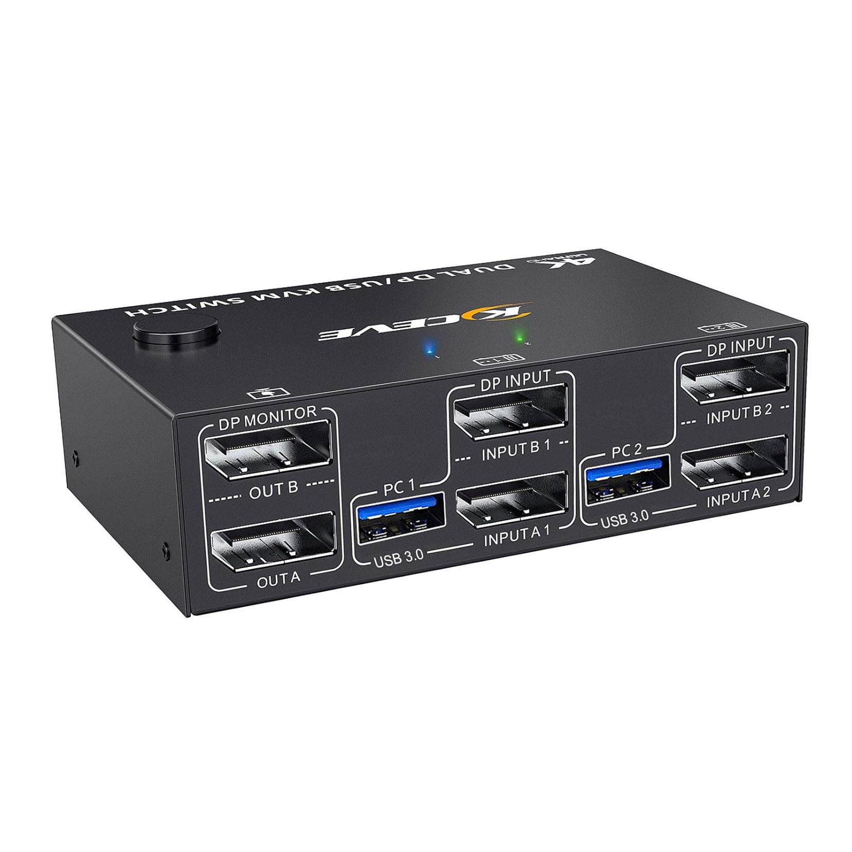 KCEVE KVM Switch 2 Monitors 2 Computers 4K@144Hz, Displayport KVM Switch Dual Monitor for 2 Computer Share 2 Monitor and 4 USB 3.0 Devices with Wired Remote
