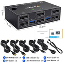KCEVE KVM Switch 2 Monitors 2 Computers 4K@144Hz, Displayport KVM Switch Dual Monitor for 2 Computer Share 2 Monitor and 4 USB 3.0 Devices with Wired Remote