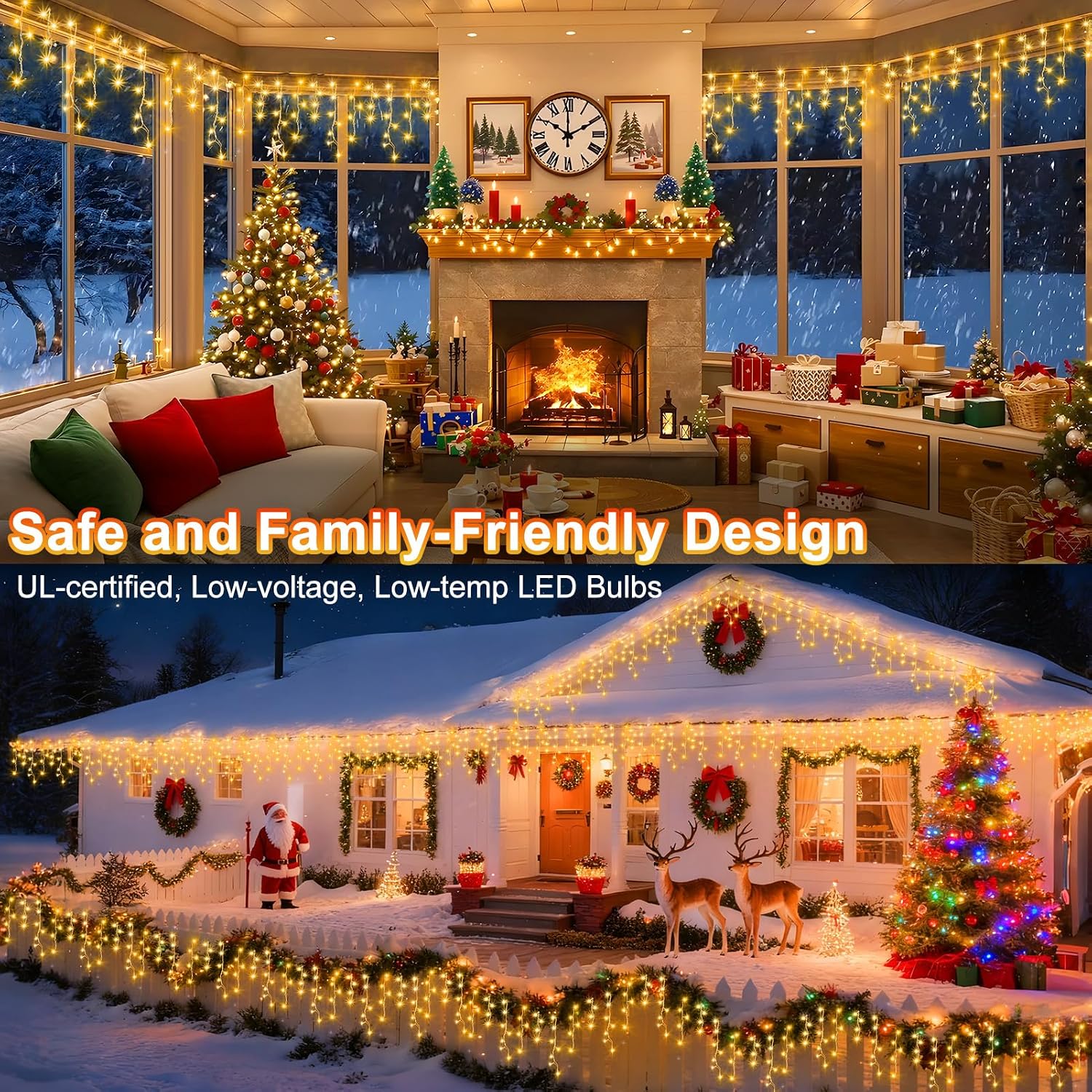 KNONEW Lights Outdoor Decorations 400 LED 33ft 8 Modes Curtain Fairy String Light with 75 Drops, Clear Wire LED String Light Indoor Decor for Wedding Party Christmas Decorations Warm White