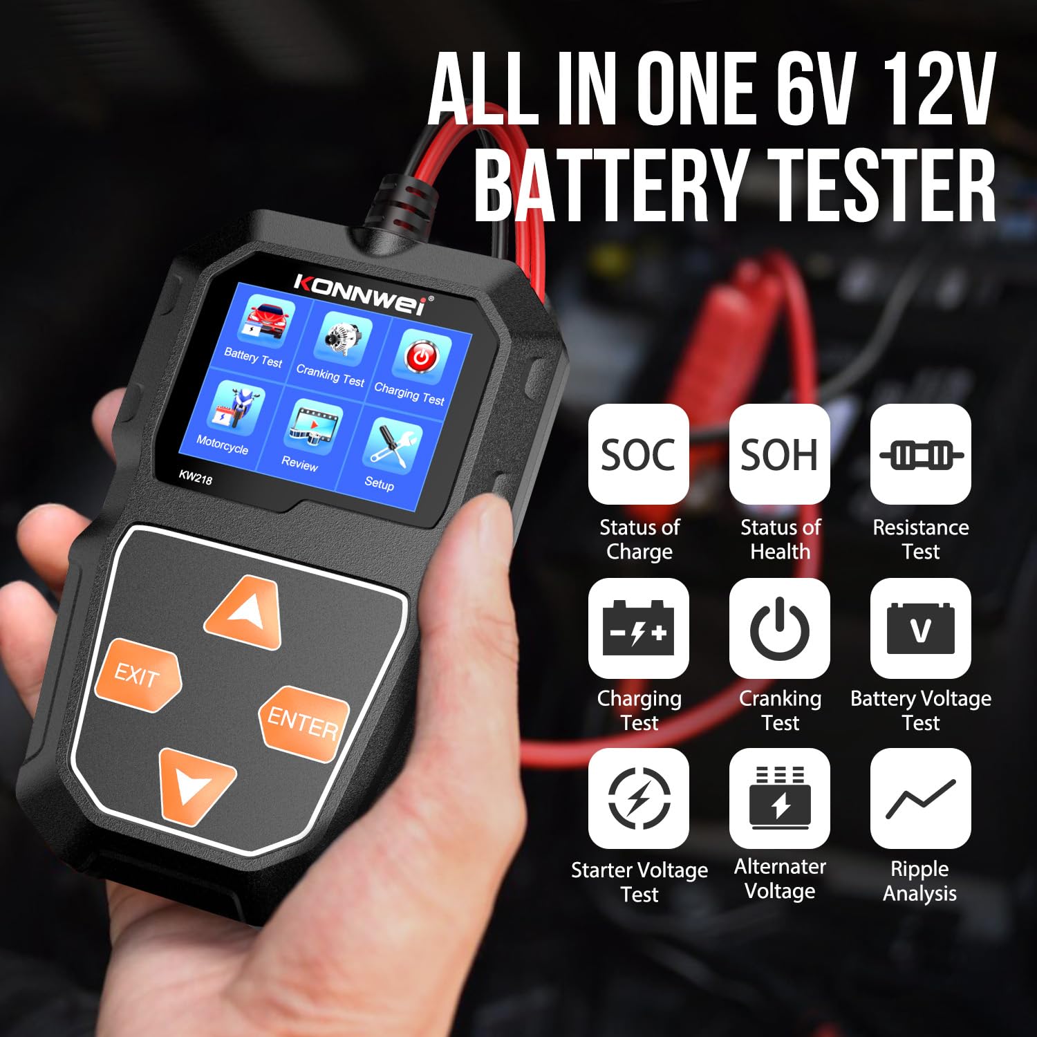 KONNWEI Car Battery Tester 6V 12V 100-2000 CCA Battery Load Tester Digital Automotive Charge Analyzer and Charging System Test Tool - KW218