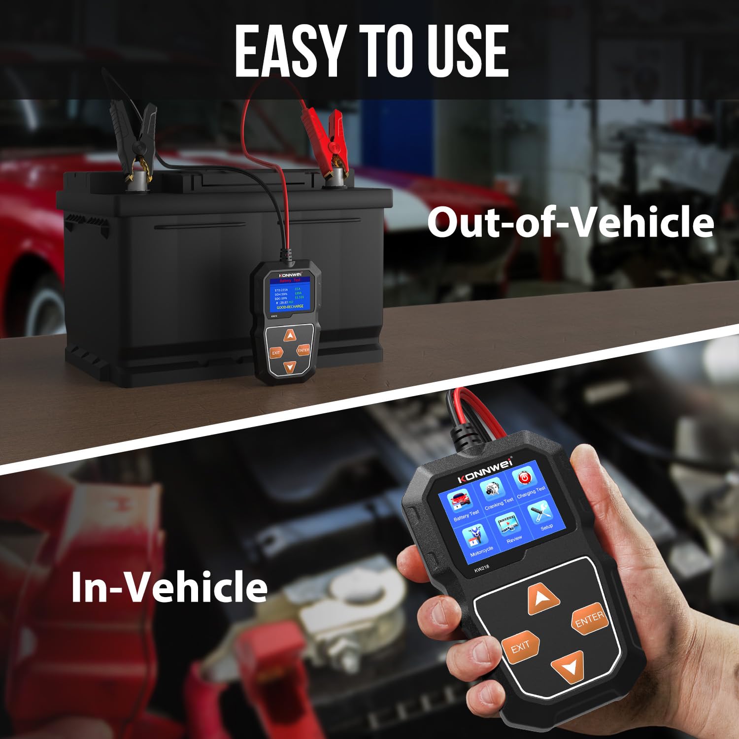 KONNWEI Car Battery Tester 6V 12V 100-2000 CCA Battery Load Tester Digital Automotive Charge Analyzer and Charging System Test Tool - KW218