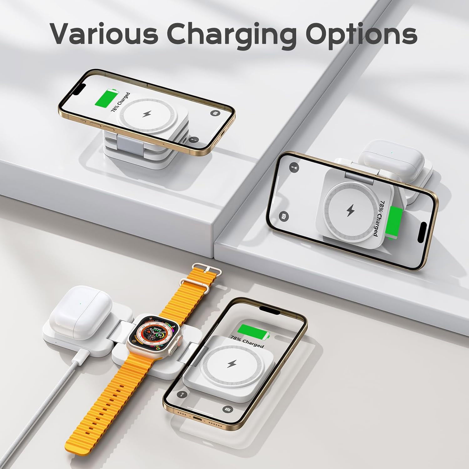 KUXIU 3-In-1 Foldable Magnetic 15W Wireless Charging Station - X55