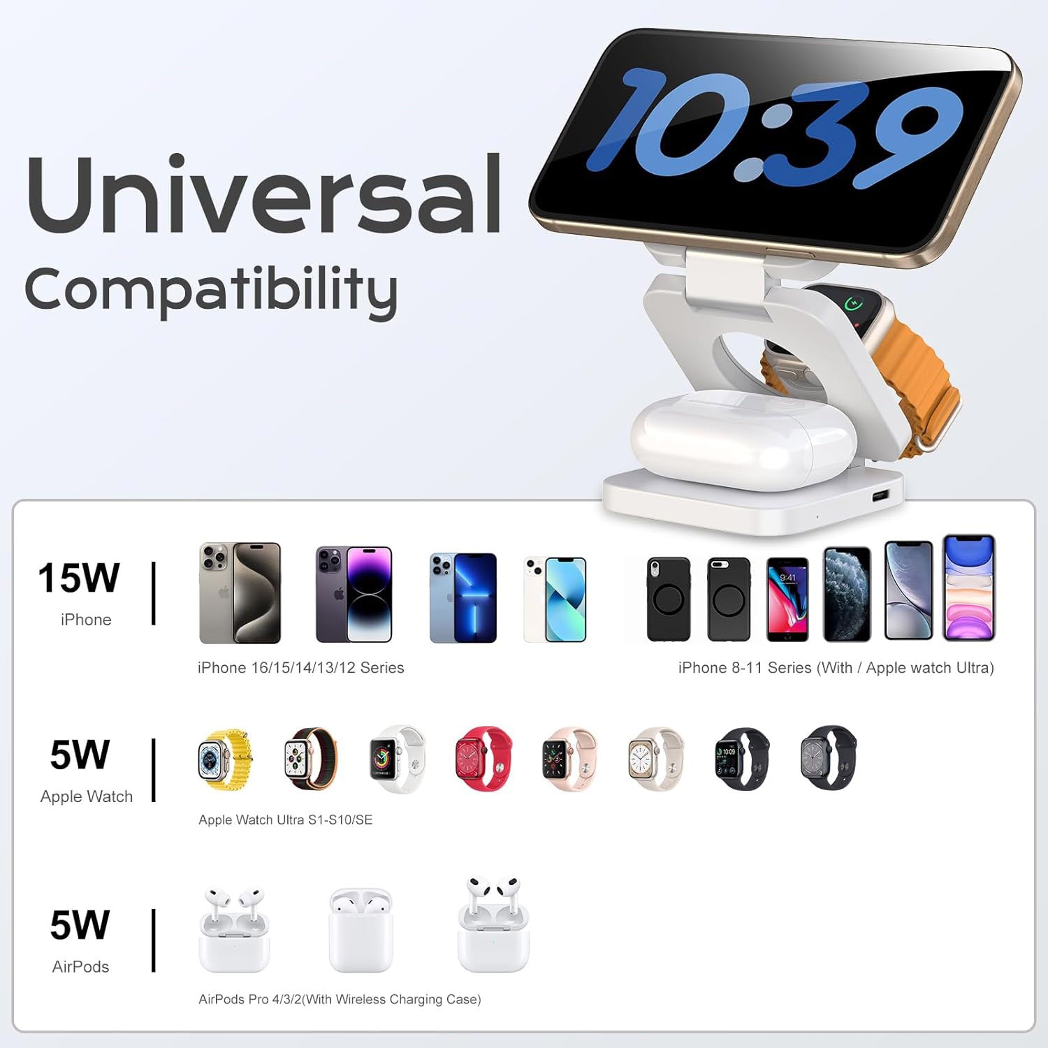 KUXIU 3-In-1 Foldable Magnetic 15W Wireless Charging Station - X55