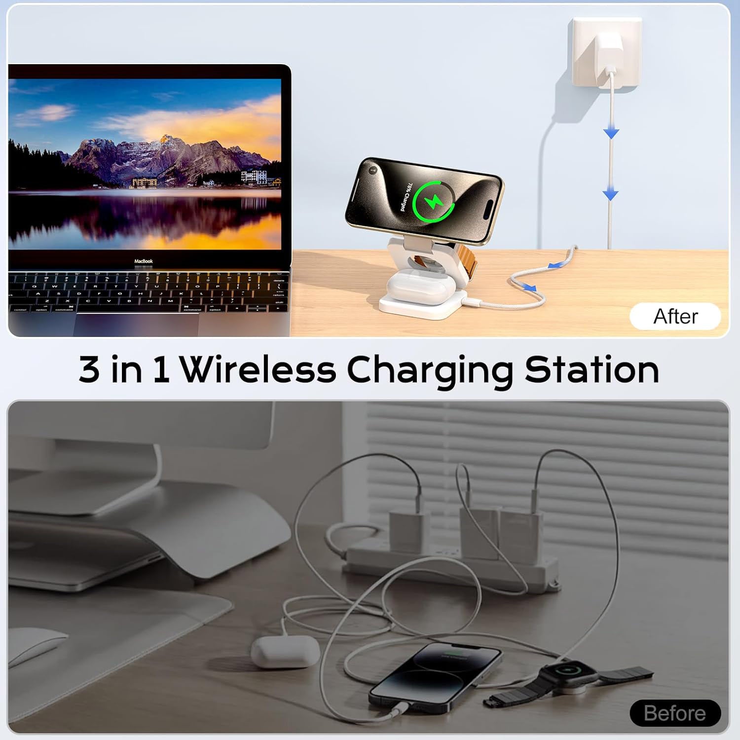 KUXIU 3-In-1 Foldable Magnetic 15W Wireless Charging Station - X55