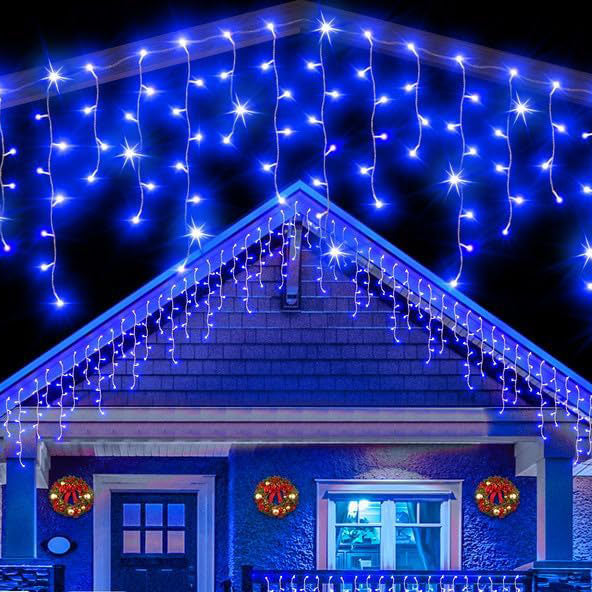 Konstsmide Micro LED Christmas Lights Icicles / Outdoor Lights (IP20)10m Lit Length / 30 to 90cm Drops / 200 Blue Diodes / White Cable String Lights