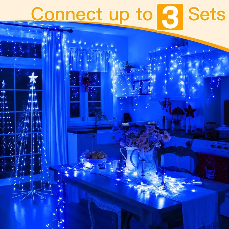 Konstsmide Micro LED Christmas Lights Icicles / Outdoor Lights (IP20)10m Lit Length / 30 to 90cm Drops / 200 Blue Diodes / White Cable String Lights