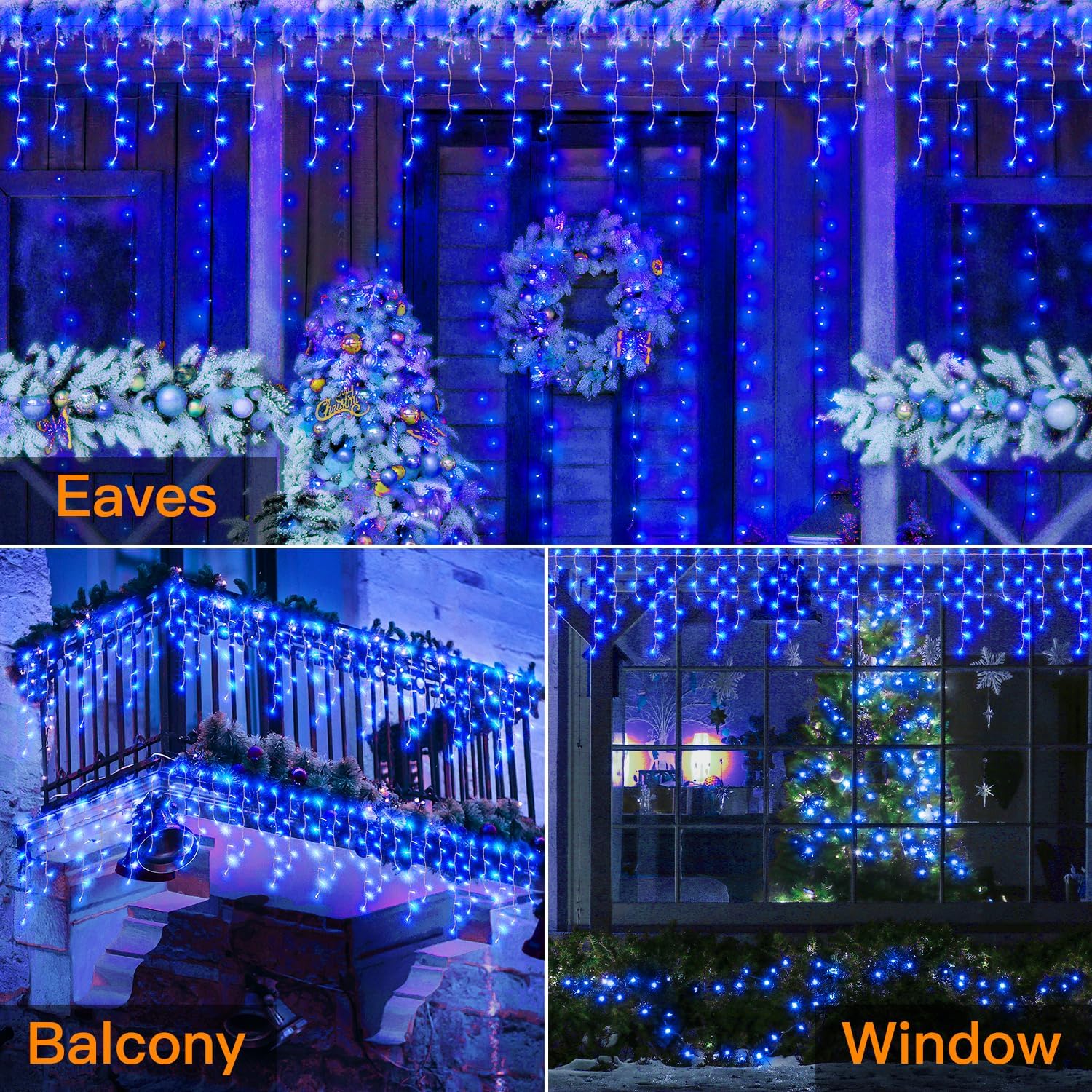 Konstsmide Micro LED Christmas Lights Icicles / Outdoor Lights (IP20)10m Lit Length / 30 to 90cm Drops / 200 Blue Diodes / White Cable String Lights