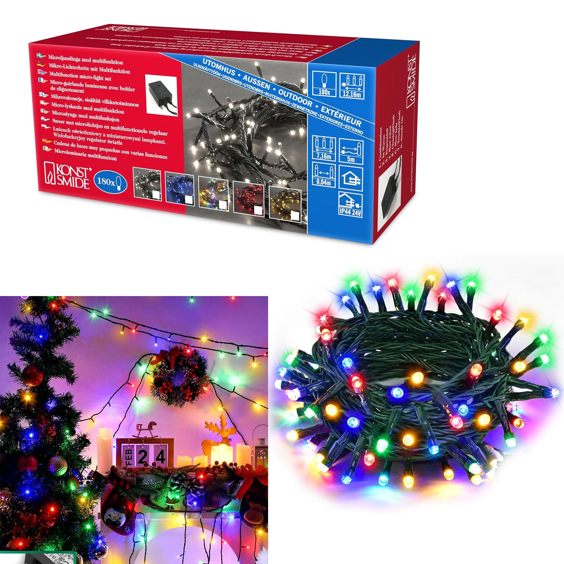 Konstsmide Outdoor Fairy Lights Plug In/Indoor or Outdoor Use (IP44)/Multifunction Micro Light Set With 8 Program Control Box (Multi Color)