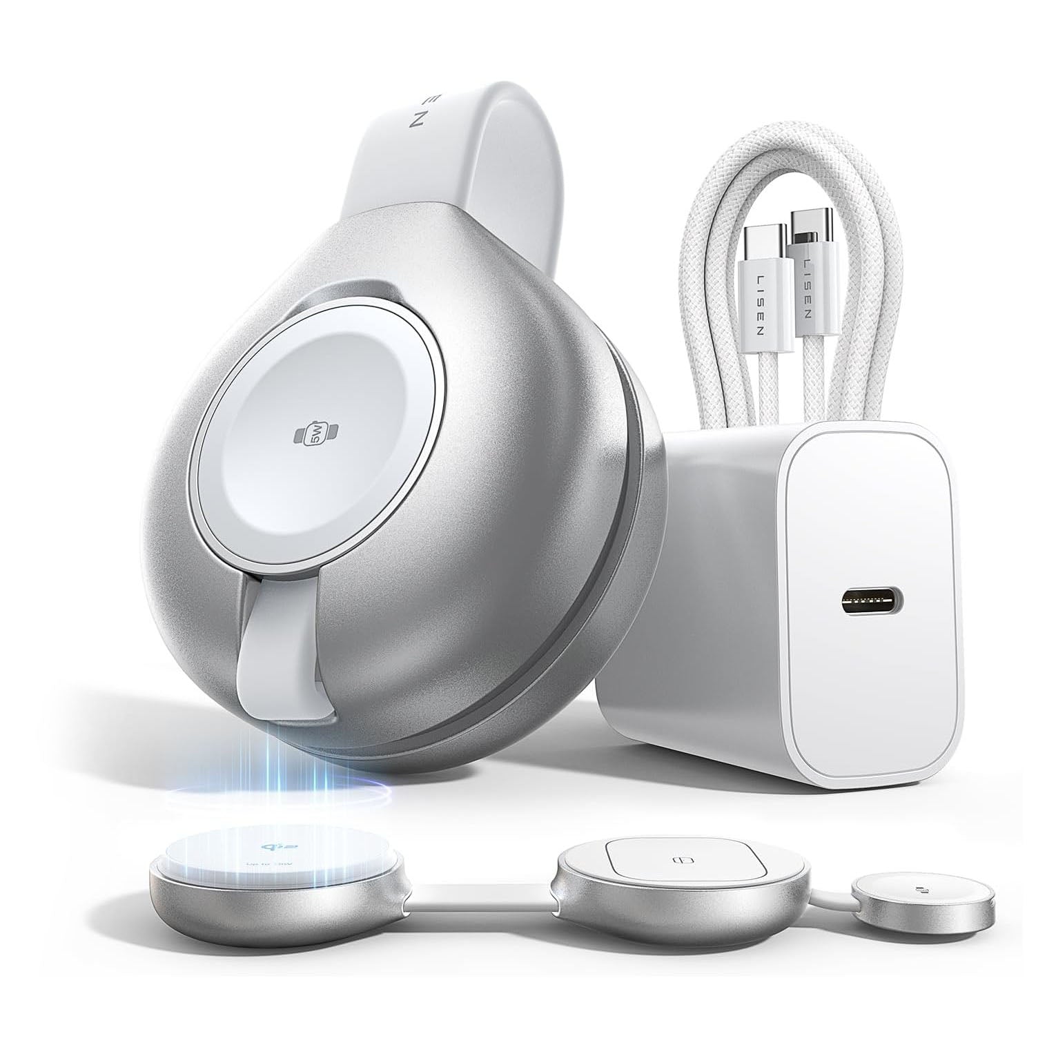 LISEN Qi2 Compatibile-Mag-safe 15W FAST 3 in 1 Charging Station with 30W Charger,Travel Charger for Multiple Devices iP 12,13,14,15,16