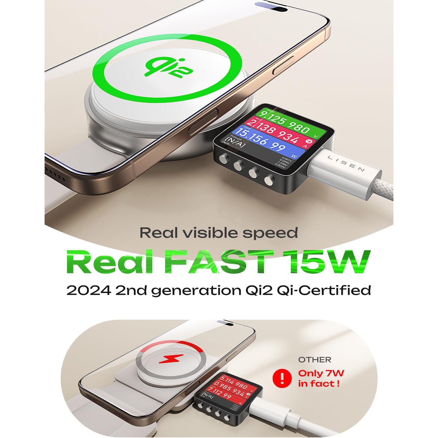LISEN Qi2 Compatibile-Mag-safe 15W FAST 3 in 1 Charging Station with 30W Charger,Travel Charger for Multiple Devices iP 12,13,14,15,16
