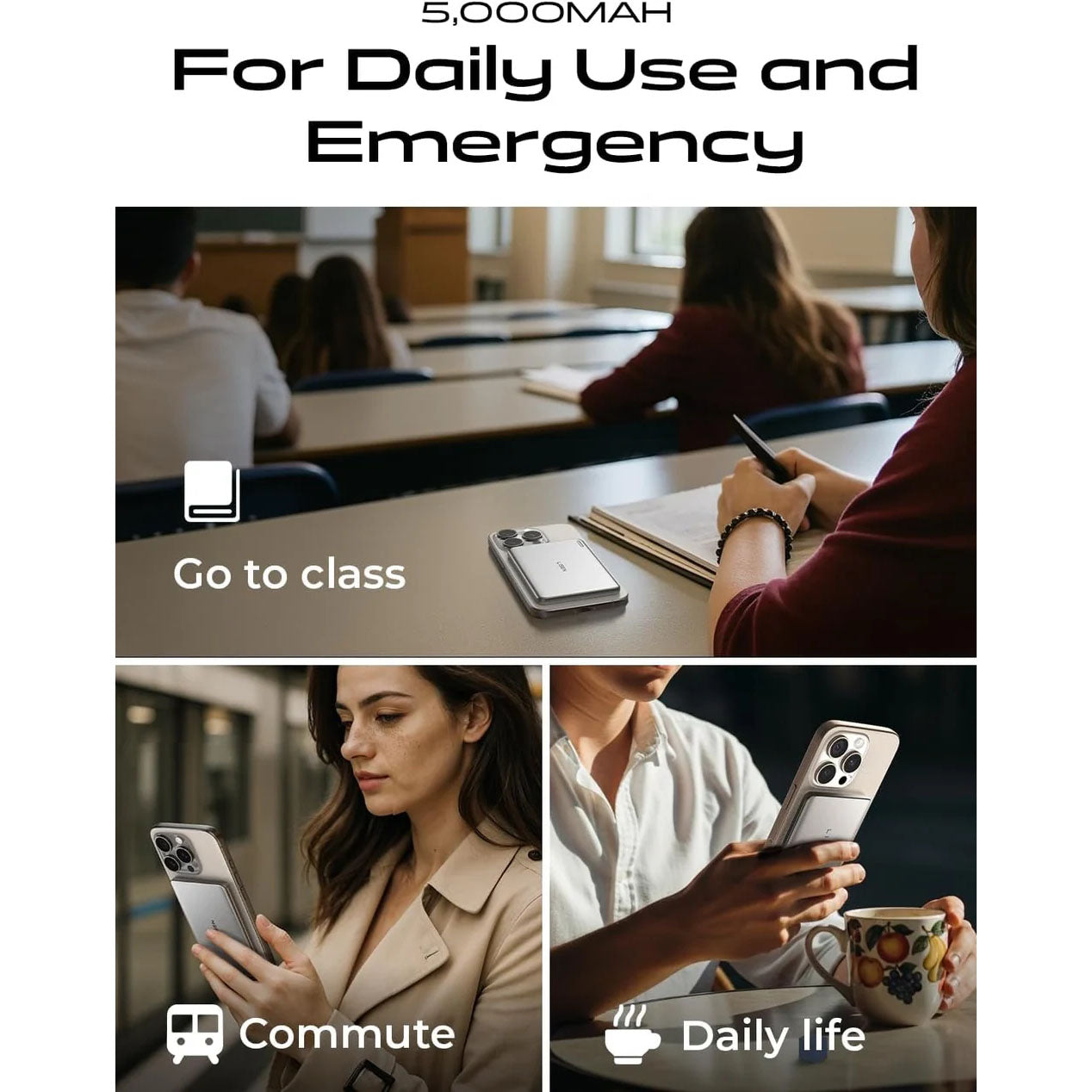 LISEN Ultra Slim Compatible-Mag-Safe Power Bank, 5000mAh Wireless Slim Compatible-Mag-Safe Battery Pack, Magnetic Portable Power Bank for Phone