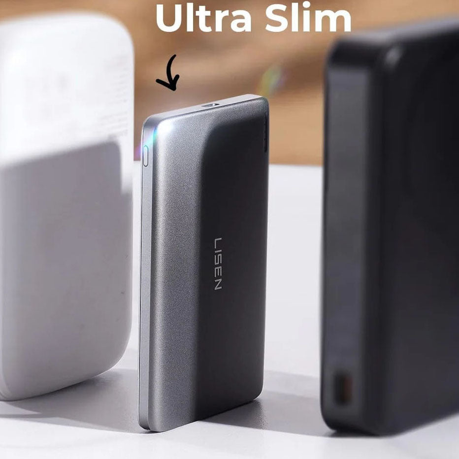 LISEN Ultra Slim Compatible-Mag-Safe Power Bank, 5000mAh Wireless Slim Compatible-Mag-Safe Battery Pack, Magnetic Portable Power Bank for Phone