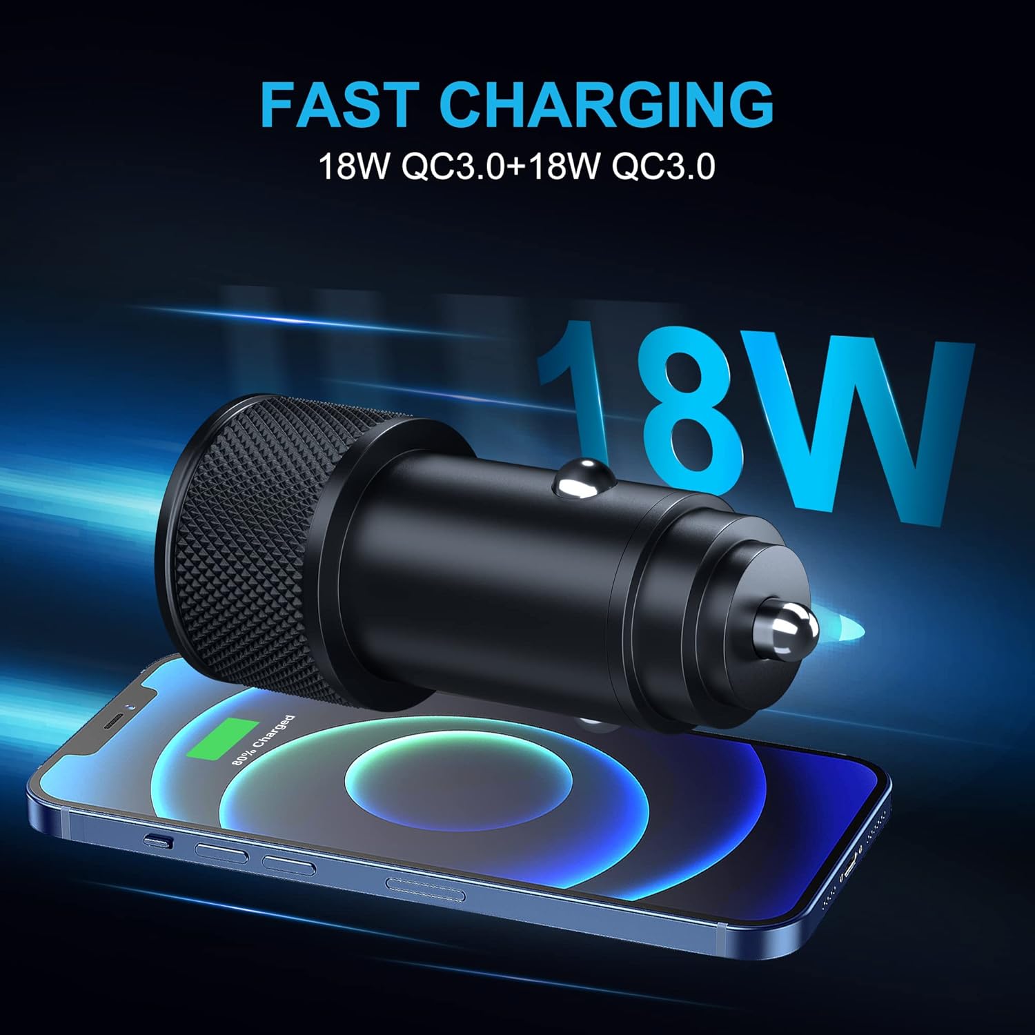 LUOSIKE 36W Dual-USB CAr Charger with 2 1m Braided Type-C Cables, QC3.0 Fast Charger, Alloy Charger with LED, Car Charger Compatible with Samsung, Google, Xiaomi, Oneplus