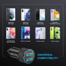 LUOSIKE 36W Dual-USB CAr Charger with 2 1m Braided Type-C Cables, QC3.0 Fast Charger, Alloy Charger with LED, Car Charger Compatible with Samsung, Google, Xiaomi, Oneplus