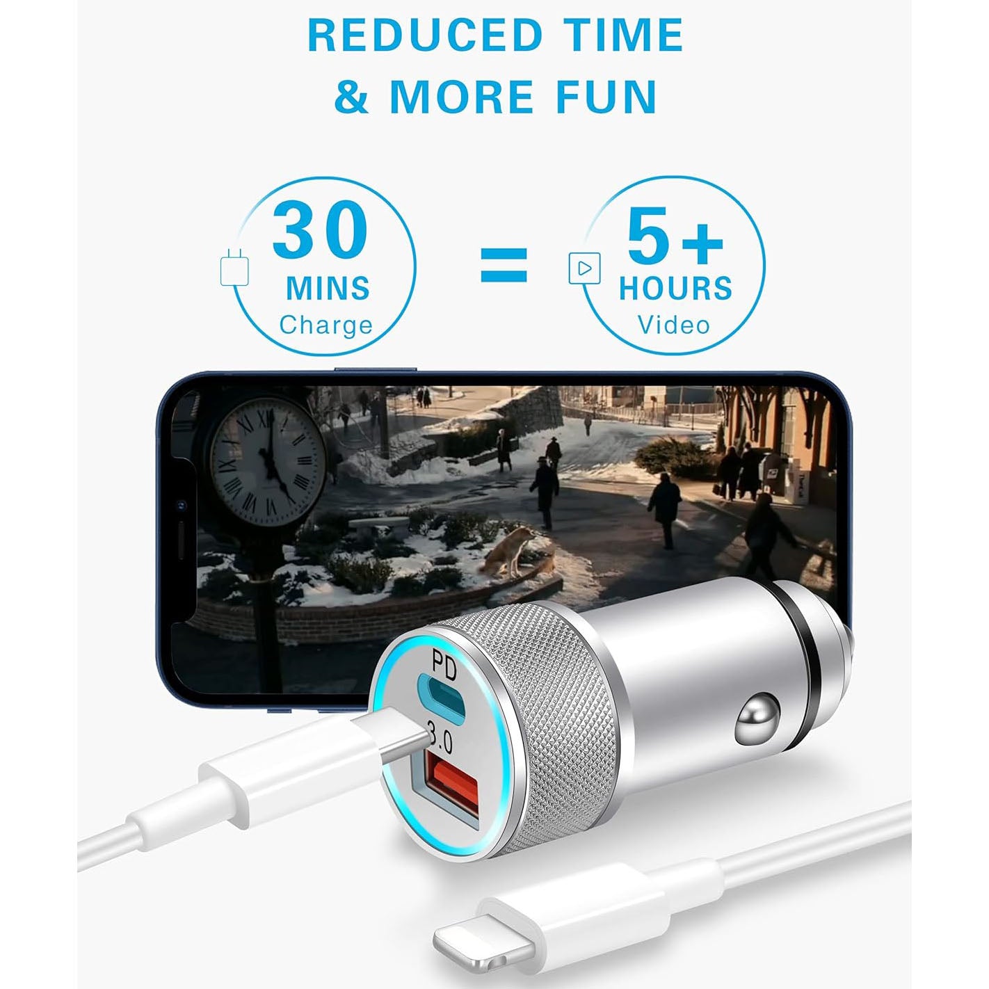 LUOSIKE Car Charger and 2 Cables, 38W USB C Adapter with 2 Port (PD/QC), 12V/24V Car/Truk Charger, Compatible with iP  14/13/12/11/Pro/Max/Plus/Mini/SE