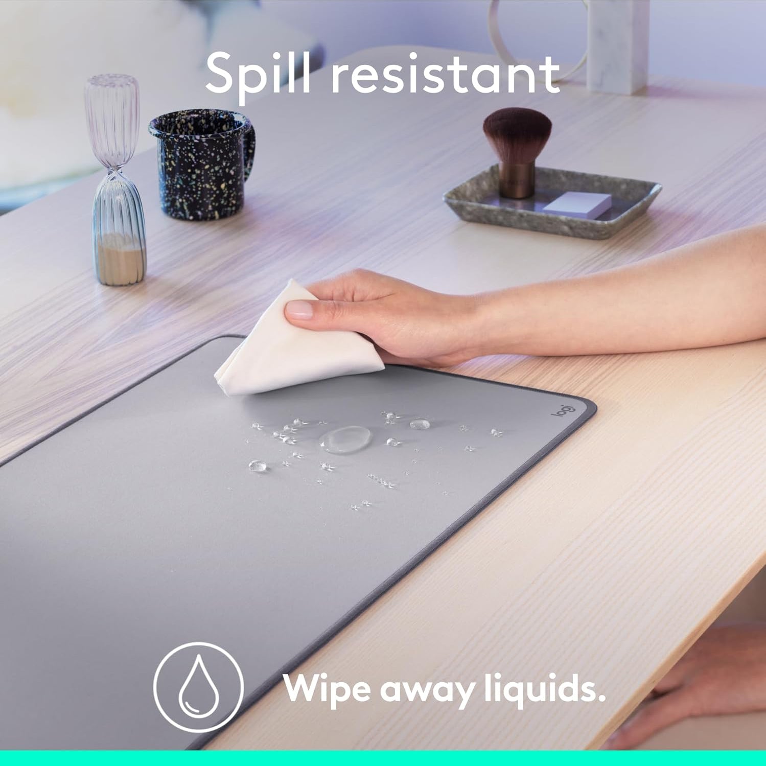 Logitech Desk Mat - Studio Series, Multifunctional Large Desk Pad, Extended Mouse Mat, Office Desk Protector with Anti-Slip Base, Spill-Resistant Durable Design - Grey, Rubber