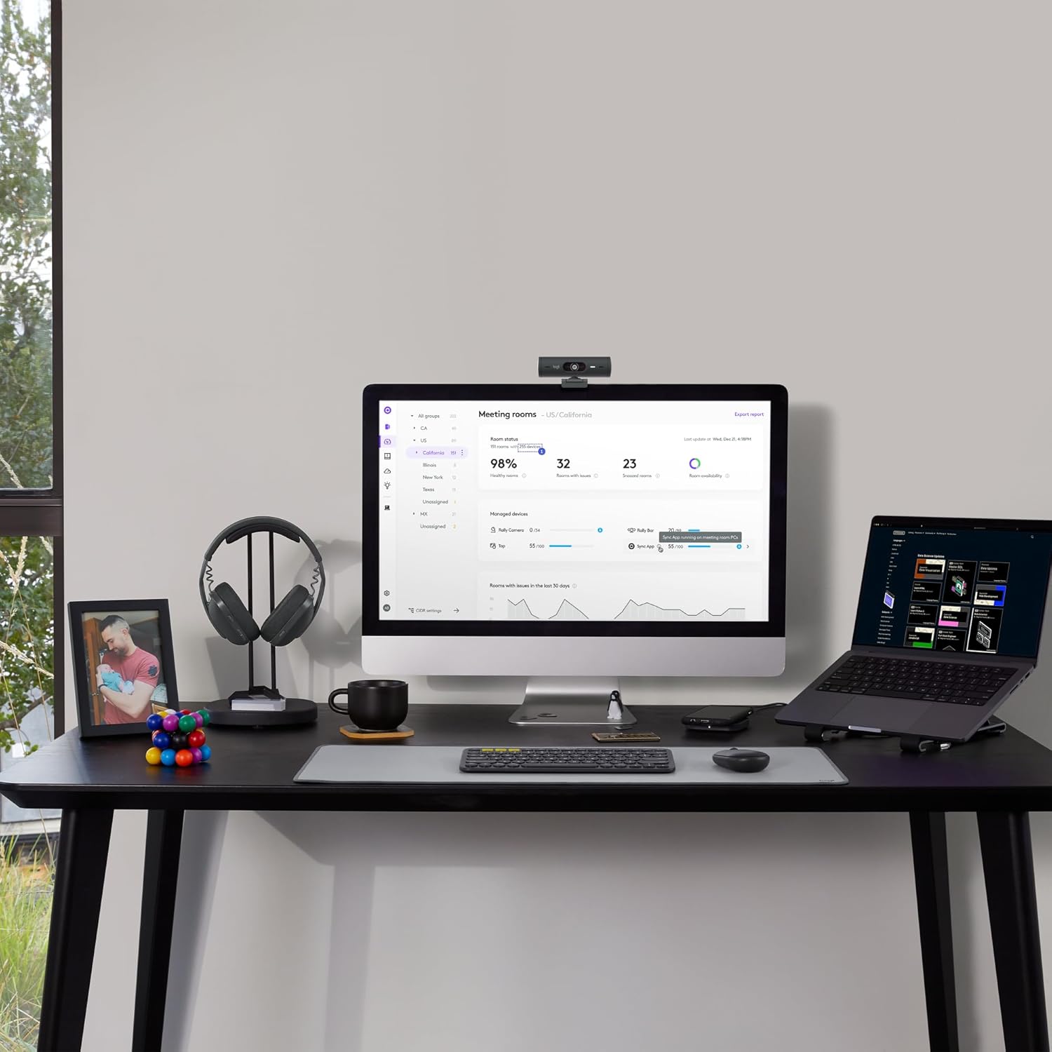 Logitech Desk Mat - Studio Series, Multifunctional Large Desk Pad, Extended Mouse Mat, Office Desk Protector with Anti-Slip Base, Spill-Resistant Durable Design - Grey, Rubber