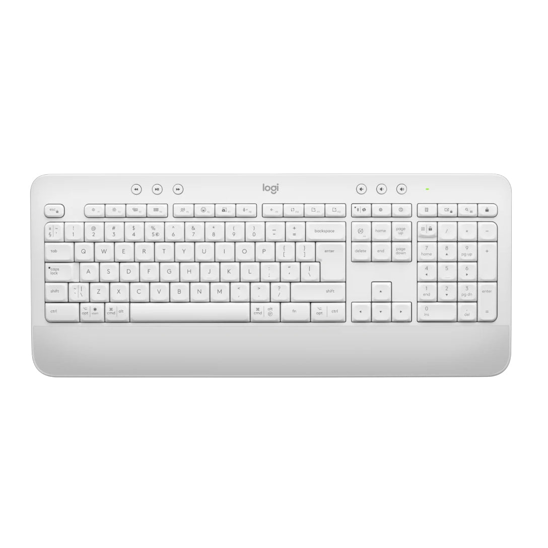 Logitech Signature K650 Comfort Full-Size Wireless Keyboard with Wrist Rest, BLE Bluetooth or Logi Bolt USB Receiver, Deep-Cushioned Keys, Numpad, Compatible with Most O-S/PC/Window - Off White