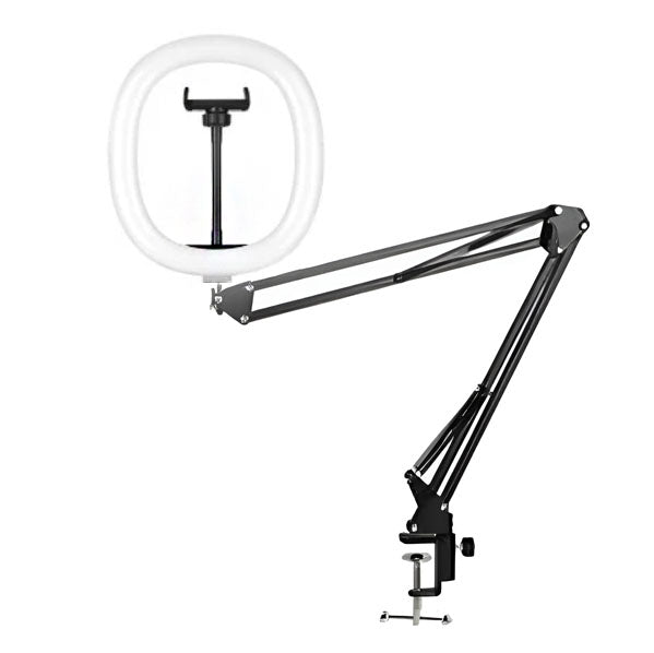 Luxure 10" LED Ring Light with Overhead Phone Mount for Desk with Stand and Remote MZ-10