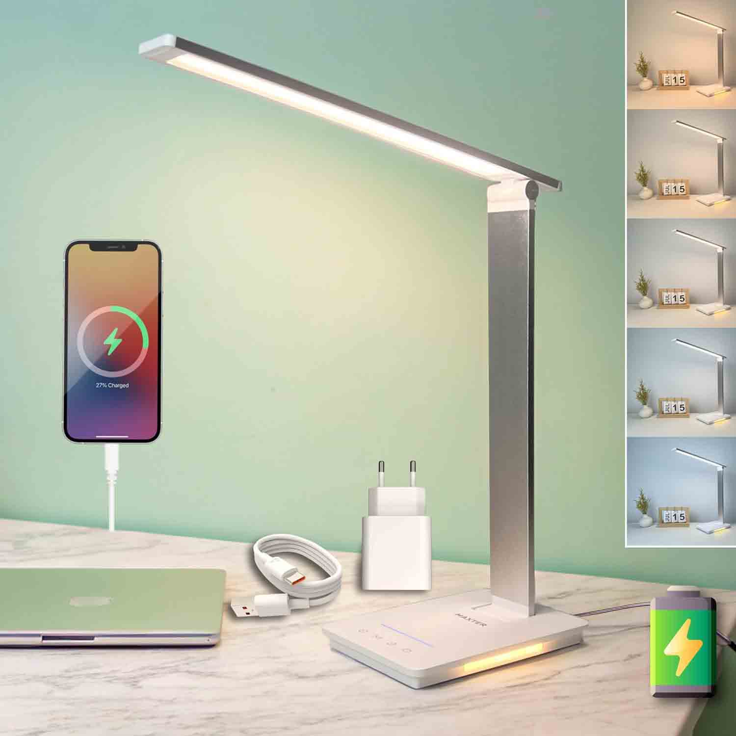 Maxter Dimmable Desk Lamp 3 Colours and 5 Brightness Levels Eye Protection QMO21