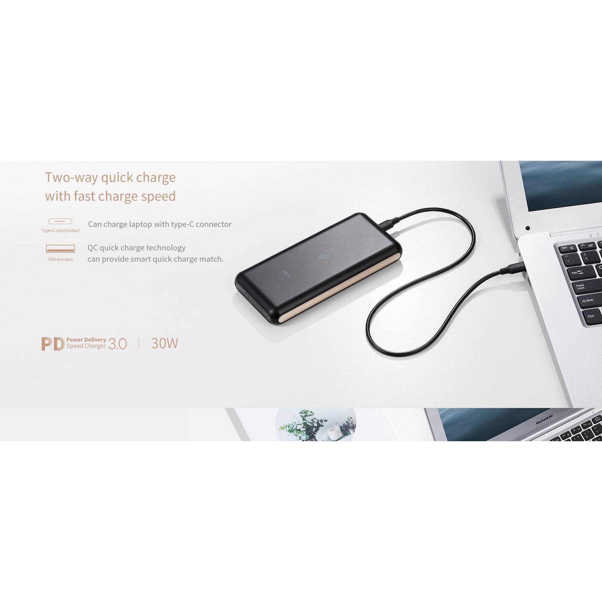 MiLi HB-P20 20000mAh Power Bank | 30W PD Fast Charging | QC 3.0 | USB-C & USB-A | High Capacity Portable Charger for Smartphones, Tablets, Laptops & Cameras