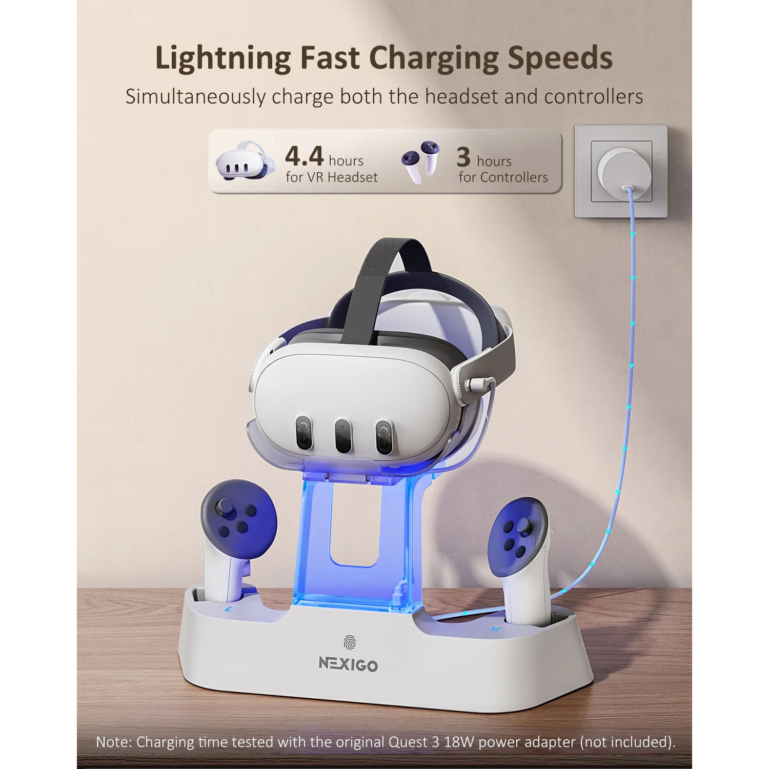 NexiGo Charging Dock for Meta Quest 3, VR Charging Station Quest 3, Charger Display Stand with 2 Rechargeable Batteries